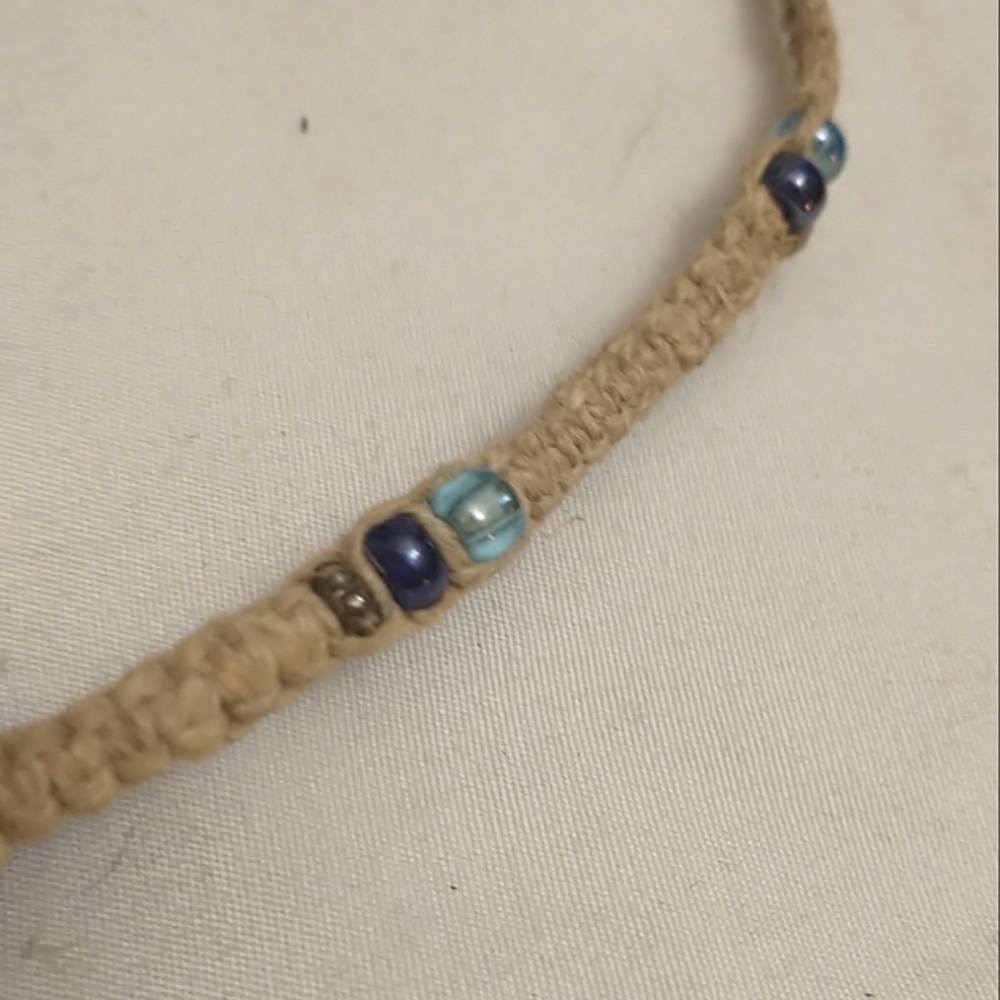Handmade Hippie Boho Hemp Choker Necklace Blue Flower Milefiori Fimo Clay Bead - Picture 5 of 6